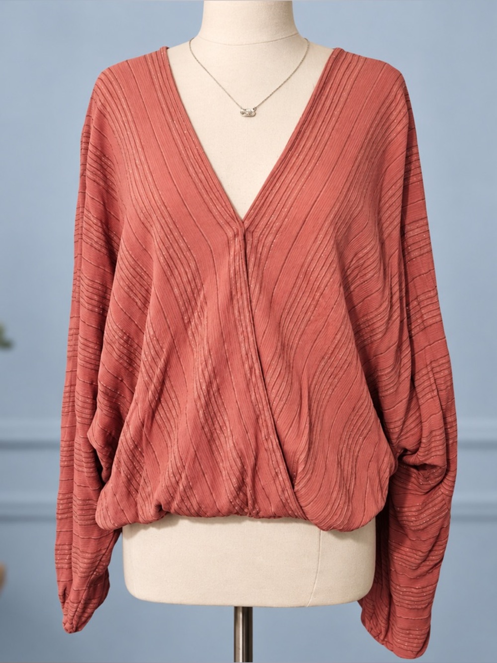 Daytrip by Buckle Faux Wrap Shimmer Stripe Blouse